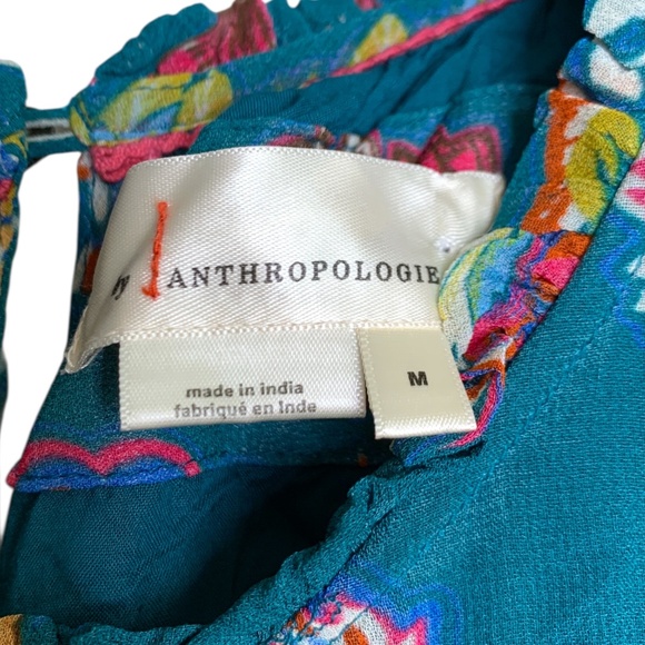 Anthropologie Dress Size Medium Sleeveless Teal+Floral Lined Flowy - Picture 7 of 9